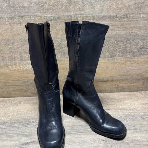 Enzo Angiolini Black Leather Square Toe Boots Women's Size 10 - Picture 7 of 8